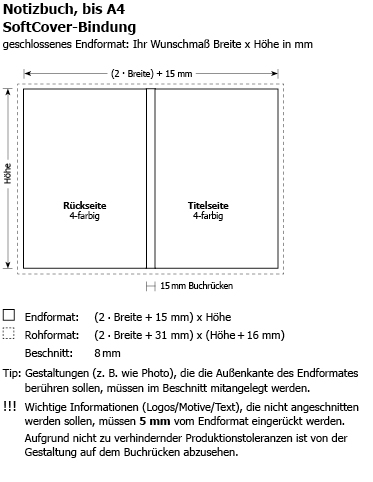 Notizbcher Softcover Sonderformat bis DIN A4 (192S)