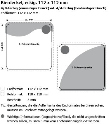 Bierdeckel eckig 112x112 mm / Offsetdruck